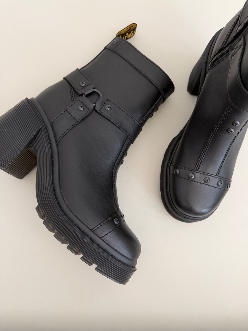 DR. MARTENS Spence Harness Leather Heeled Moto Boots Black US 9 - Picture 10 of 13